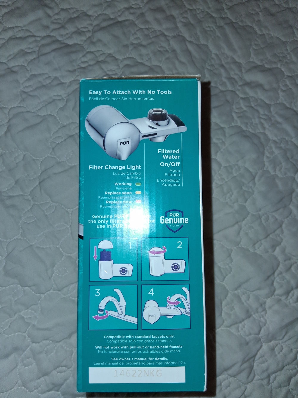 Pur Faucet Filter in Teal and White Packaging